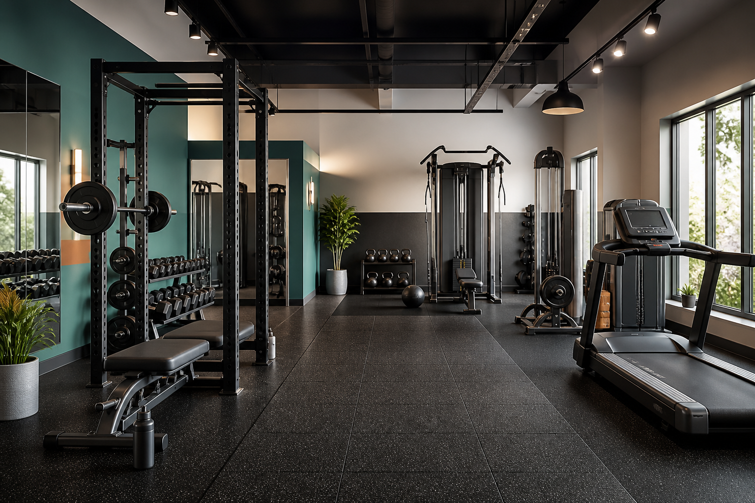 Concept artwork of strength equipment and mirrors